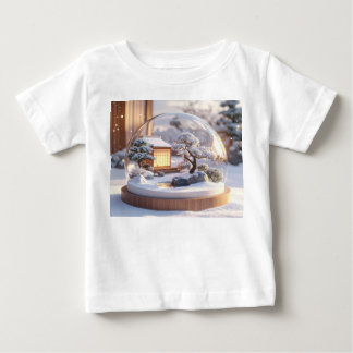 スノーグローブの静寂 - 冬の日本の家 ベビーTシャツ