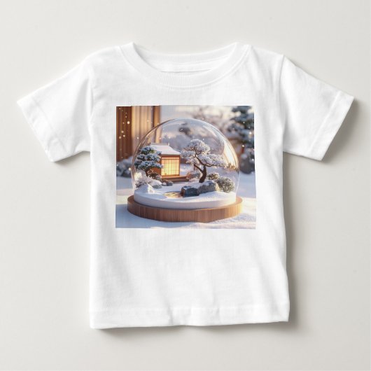 スノーグローブの静寂 - 冬の日本の家 ベビーTシャツ (正面)