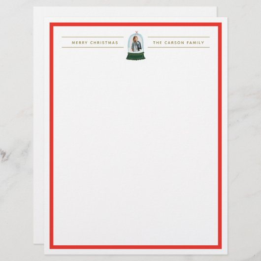 スノーグローブイラストレーションホリデーフォトステーショナリー レターヘッド (正面/裏面)