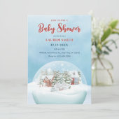 スノーグローブウィンターワンダーランドのクリスマスベビーシャワー 招待状 (スタンド正面)