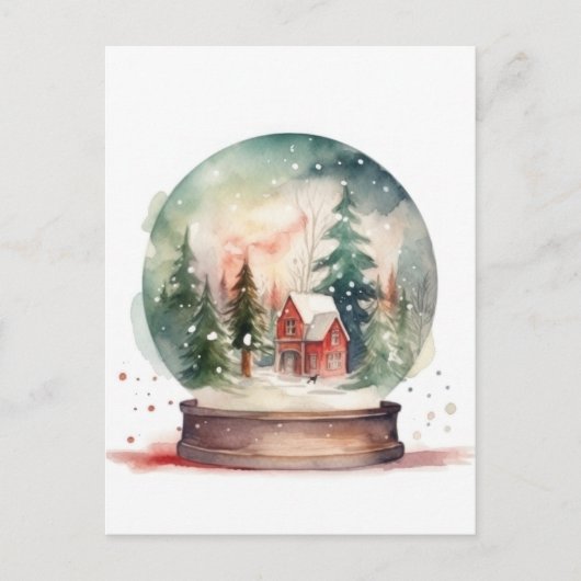 スノーグローブガラスボールウィンターワンダーランドクリスマス シーズンポストカード (正面)
