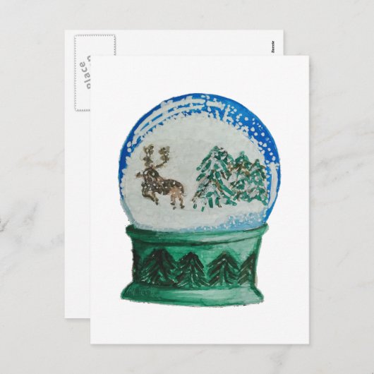 スノーグローブガラスボールウィンターワンダーランドクリスマス シーズンポストカード (正面/裏面)