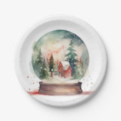 スノーグローブガラスボールウィンターワンダーランドクリスマス ペーパープレート (正面)
