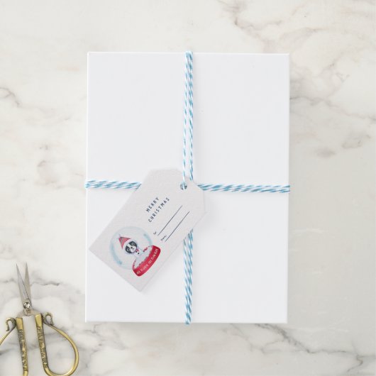 スノーグローブギフトラベルのボストンテリア ギフトタグ (より糸付き)