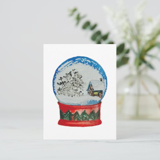 スノーグローブクリスタルボールウィンタービレッジクリスマス シーズンポストカード (スタンド正面)