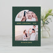 スノーグローブクリスマスツー写真グリーン 箔シーズンカード (立ち正面)