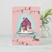 スノーグローブクリスマスハウス&カーピンク写真 シーズンカード (スタンド正面)
