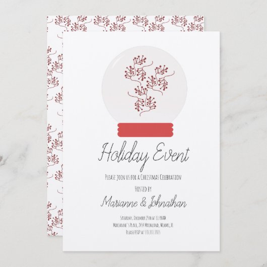 スノーグローブクリスマスパーティーベリースプリングクラフト 招待状 (正面/裏面)