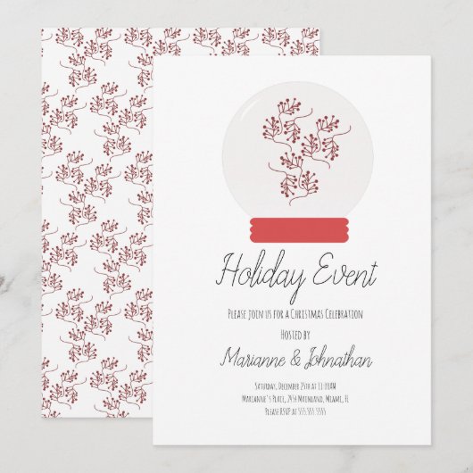 スノーグローブクリスマスパーティーベリースリグ招待状 招待状 (正面/裏面)