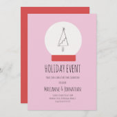 スノーグローブクリスマスパーティー手描きツリー 招待状 (正面/裏面)