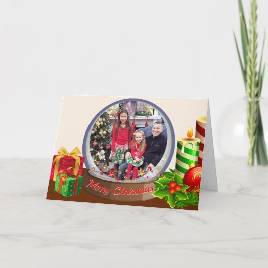 スノーグローブクリスマスファミリーキッズフォトホリデー シーズンカード (正面)