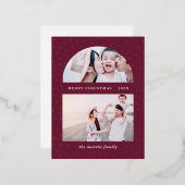 スノーグローブクリスマスフォトパープル 箔シーズンポストカード (正面/裏面)