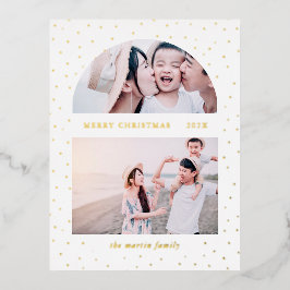 スノーグローブクリスマスフォト 箔シーズンポストカード