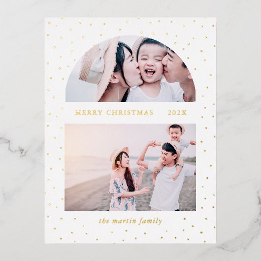 スノーグローブクリスマスフォト 箔シーズンポストカード (正面)