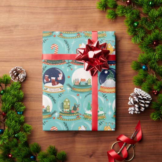スノーグローブクリスマス格言ジンジャーブレッドハウスブルー ラッピングペーパー (クリスマスギフト)