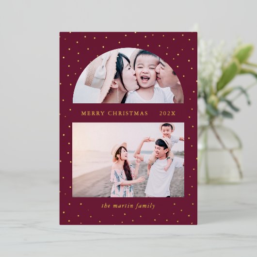 スノーグローブクリスマス ツー フォト グレープ 箔シーズンカード (立ち正面)