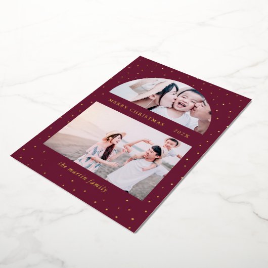 スノーグローブクリスマス ツー フォト グレープ 箔シーズンカード (回転した状態)