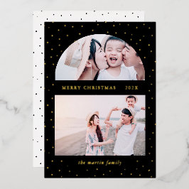 スノーグローブクリスマス ツー フォト ブラック 箔シーズンカード