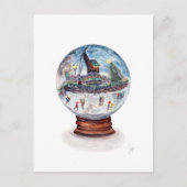 スノーグローブシーンアイスクレーンの下のスケートで滑る ポストカード (正面)