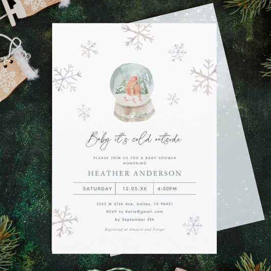 スノーグローブスウィンターワンダーランド冬の赤ちゃんシャワー 招待状