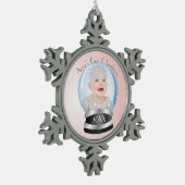 スノーグローブピンクガールベビー第1回クリスマスフォト スノーフレークピューターオーナメント (左)