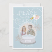 スノーグローブフォトブルークリスマスカード 招待状 (正面)