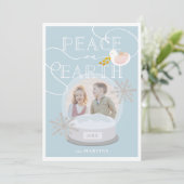 スノーグローブフォトブルークリスマスカード 招待状 (スタンド正面)