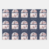 スノーグローブブルーメリースクリスマス写真 ラッピングペーパーシート (正面)