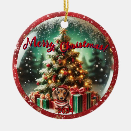 スノーグローブヴィーブ：ダシュントの木のシーン セラミックオーナメント (正面)