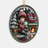 スノーグローブヴィーベ：ダシュンド暖炉のシーン セラミックオーナメント (右)