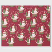 スノーグローブ雪だるまクリスマス ラッピングペーパー (フラット)
