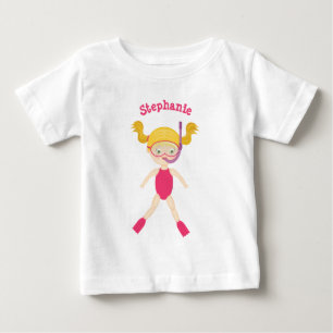 スノーケリングガールビーチパーティー ベビーTシャツ