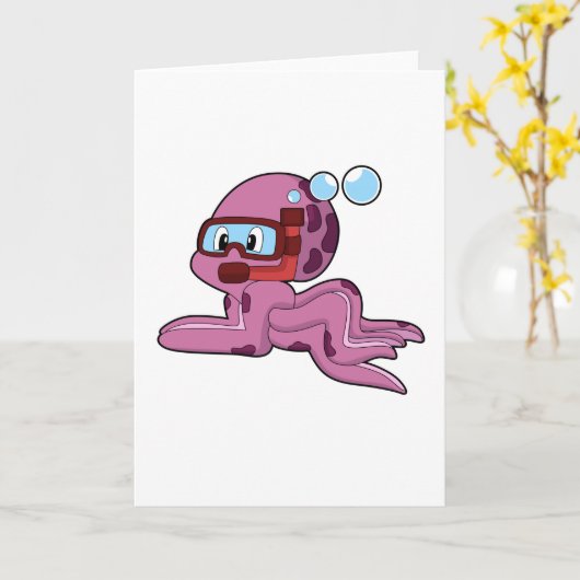 スノーケルとダイバーとしてのタコ カード (黄色い花)