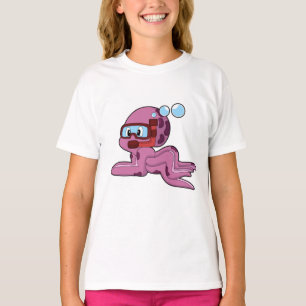 スノーケルとダイバーとしてのタコ Tシャツ