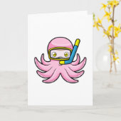 スノーケルと水泳用ゴーグルをつけたダイビングでのタコ カード (黄色い花)