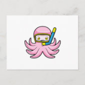 スノーケルと水泳用ゴーグルをつけたダイビングでのタコ ポストカード (正面)