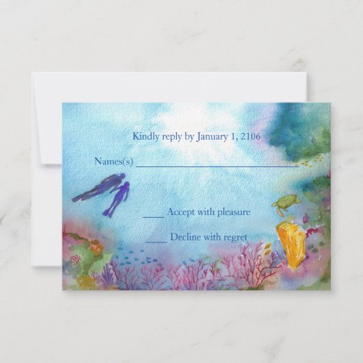 スノーケルのカップルの応答カード 出欠カード (正面)