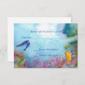 スノーケルのカップルの応答カード 出欠カード (正面/裏面)