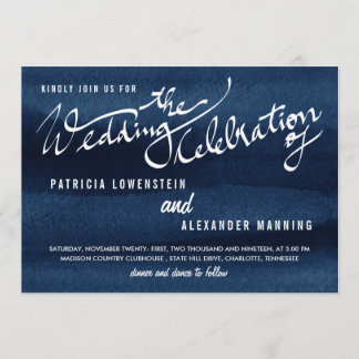 スノーケルの青い水彩画のモダンな結婚式のタイポグラフィ 招待状