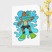 スノーケルをつけたサル潜水家 カード (黄色い花)