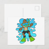 スノーケルをつけたダイバーとしてのサル ポストカード (正面/裏面)