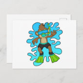 スノーケルをつけたダイバーの猿 ポストカード (正面/裏面)