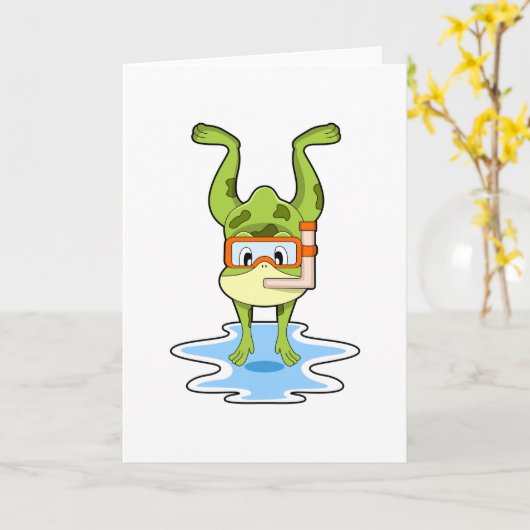 スノーケルをつけてダイビングするカエル カード (黄色い花)