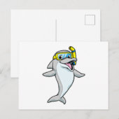 スノーケルをつけて一緒に潜るイルカ ポストカード (正面/裏面)