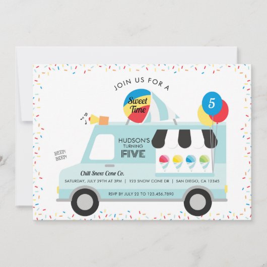 スノーコーントラック誕生日パーティーの招待状 招待状 (正面)