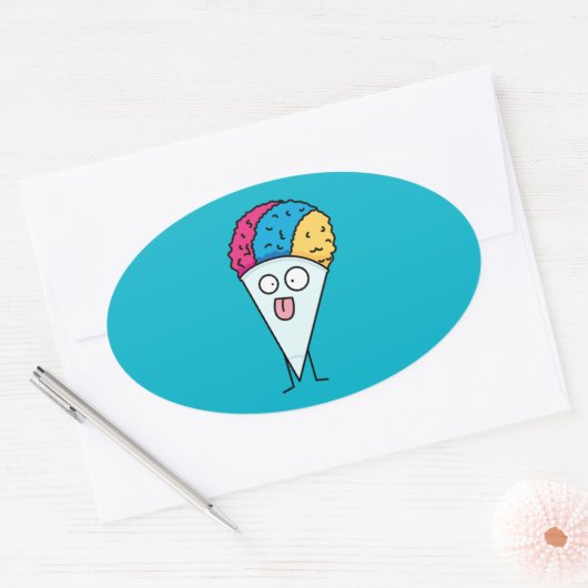 スノーコーン舌ファンの氷シロップ甘い味 楕円形シール (封筒)
