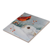 スノーシューウサギ&レッド(鳥)ショウジョウコウカンチョウウォーターカラーアートセラ タイル (側面)