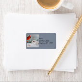 スノーシューウサギ&レッド(鳥)ショウジョウコウカンチョウバードウォーター色アート ラベル (インサイチュ)