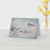 スノーシューウサギ&《鳥》アメリカゴガラバードウォーターカラーアート カード (黄色い花)