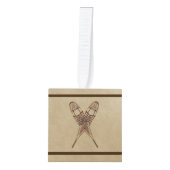 スノーシューズオンオールド紙 キューブオーナメント (正面)